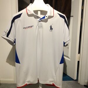 Nautica White Polo Sport Short Sleeve Shirt with Blue & Red Accents